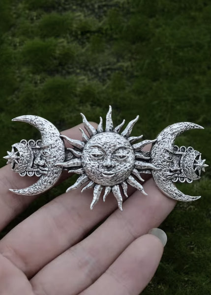 Hair Barrette Celestial Sun and Moon