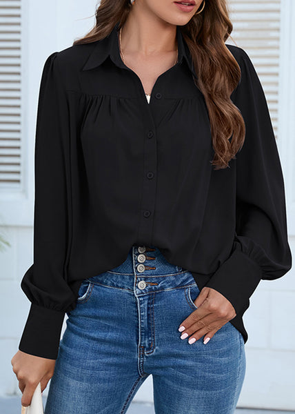 Dark Academia Puff Sleeve Shirt in Black