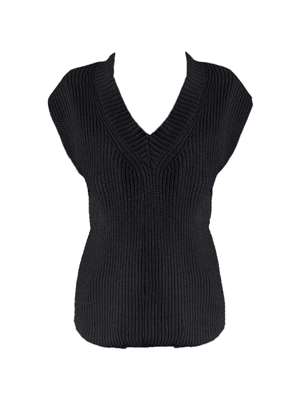 Maeve V-Neck Sweater Vest in Black