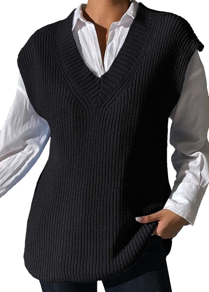 Maeve V-Neck Sweater Vest in Black