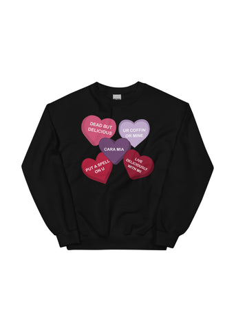 Spooky Conversation Hearts Unisex Sweatshirt in Black